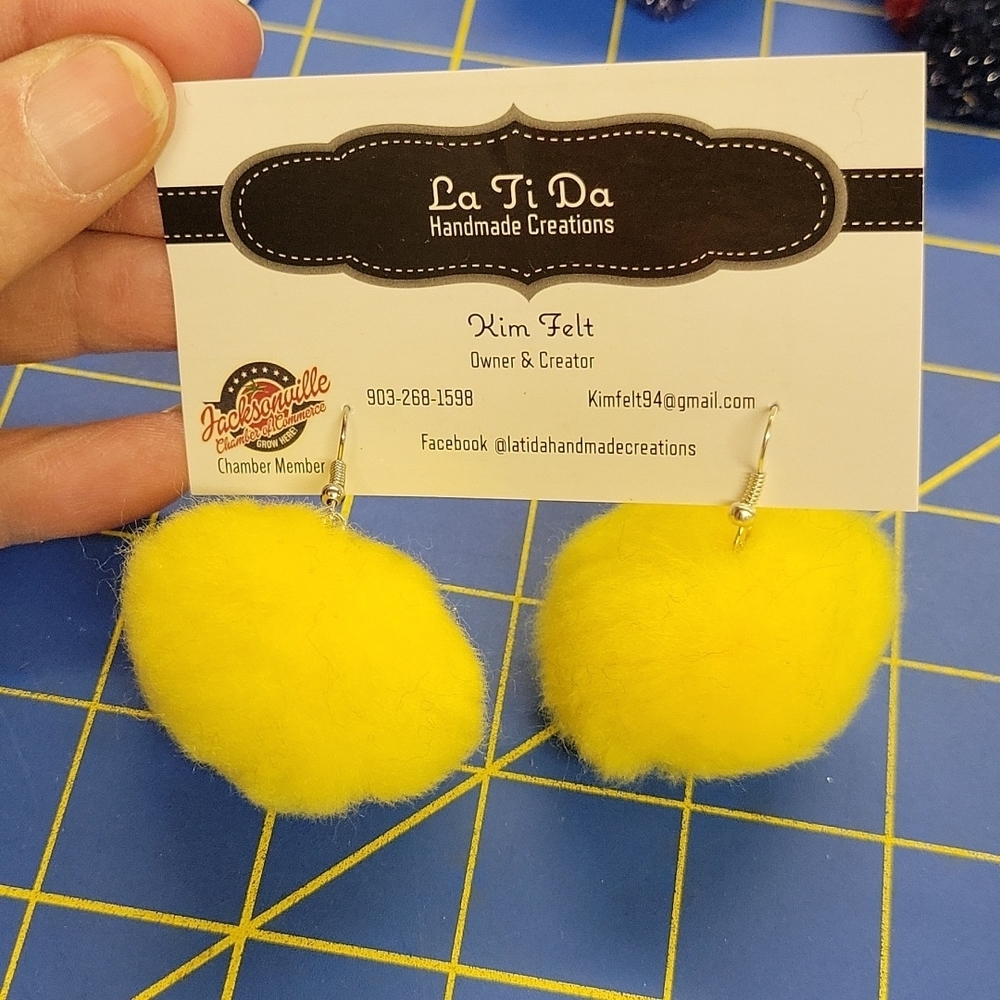 Fuzz Ball Earrings Big Yellow